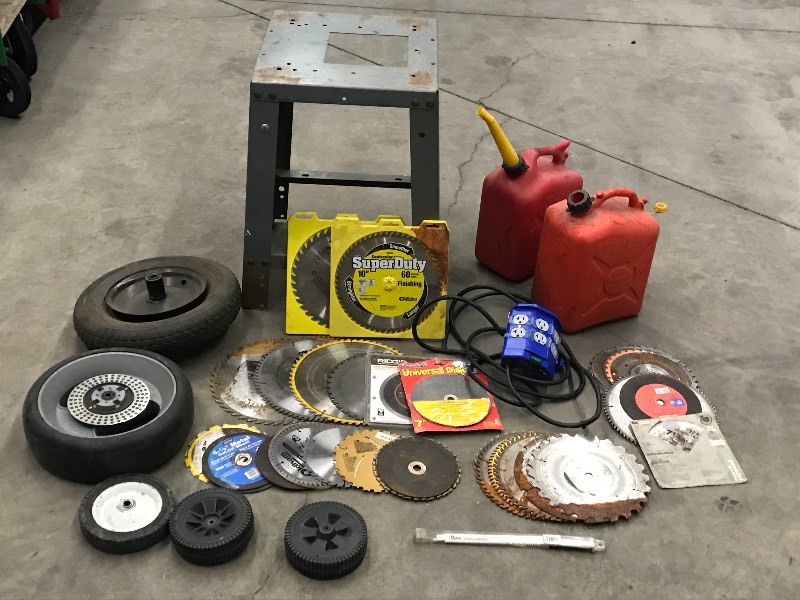 lot 7 image: Tool Stand, Fuel Cans, Bucket Of Supplies