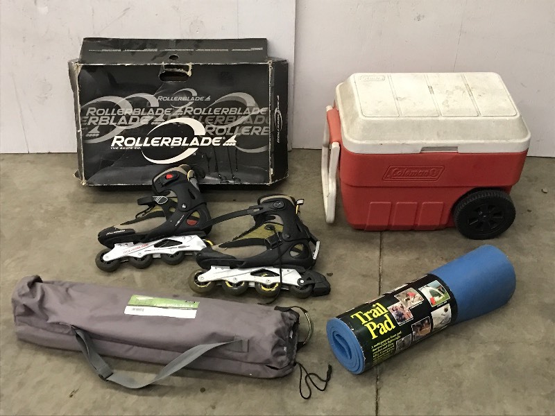 lot 19 image: Camp Table & Pad, Cooler, Roller Blades