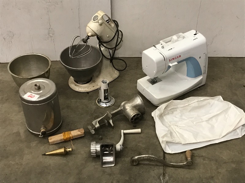 lot 20 image: Sewing Machine, Kitchen Mixer, Meat Grinder, Etc