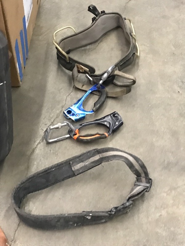 lot 45 image: Box Of Climbing & Harness Gear, Shop Supplies, Etc