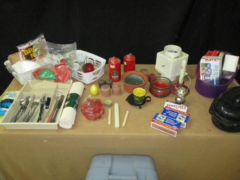 lot 27 image: Ant Bait, Matches, Candles, Roaster, Silverware, Cookie Cutters, Old Glasses and more