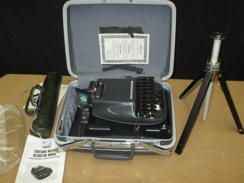 lot 53 image: Strenograph Machine looks very nice been in a case and has its own tripod  Looks very nice
