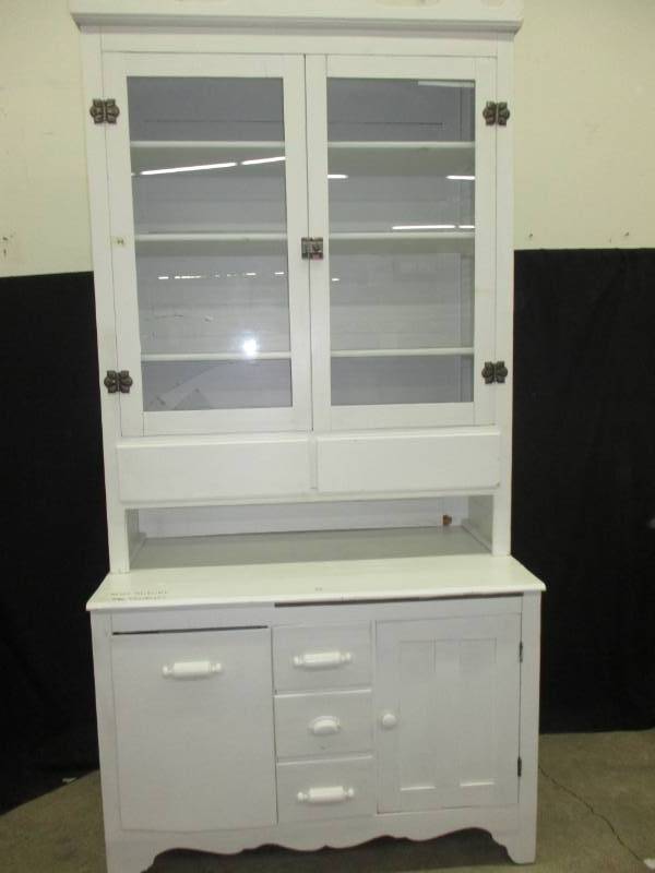 lot 120 image: Two Piece Hutch, Top is 44 x16 w x 61 h Bottom 3 drawers and 2 cupboards 44 12 l x 26 x and 31  h