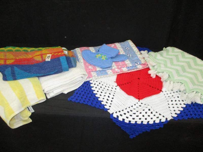 lot 160 image: Towels, Blankets, and Handmade Quilts.