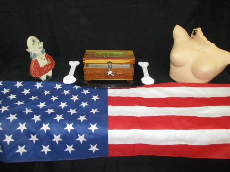 lot 180 image: American Flag, Boobs, Barnum and Baily Clown Mugs