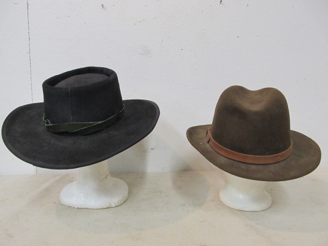 lot 23 image: Mens Cowboy Hat & Vintage Fedora - 1 Leather 1 Wool