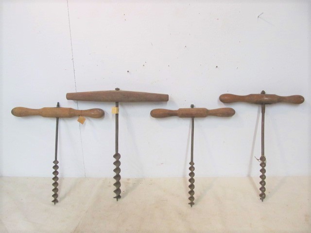 lot 31 image: Group of Antique Primitive Auger Drills