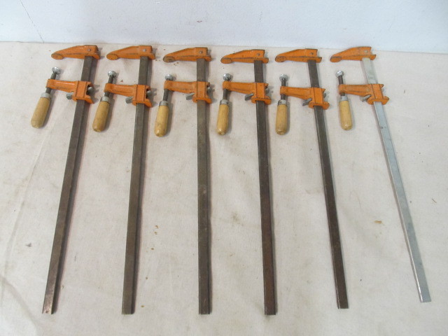 lot 32 image: Set of 6 Large Vintage JORGENSEN Flat Bar Woodworking Clamps