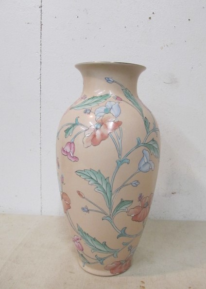 lot 169 image: Whispering Gardens Handpainted Floral Tall Vase Signed, Toyo
