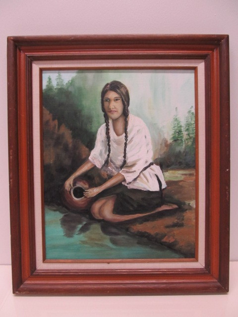 lot 182 image: Vintage Indian Maiden Oil on Canvas Painting