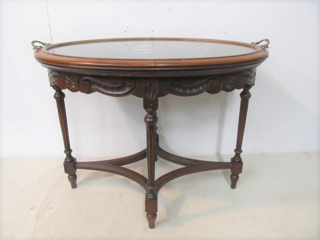 lot 97 image: Vintage Victorian Style Carved Serving Table w Tray Top