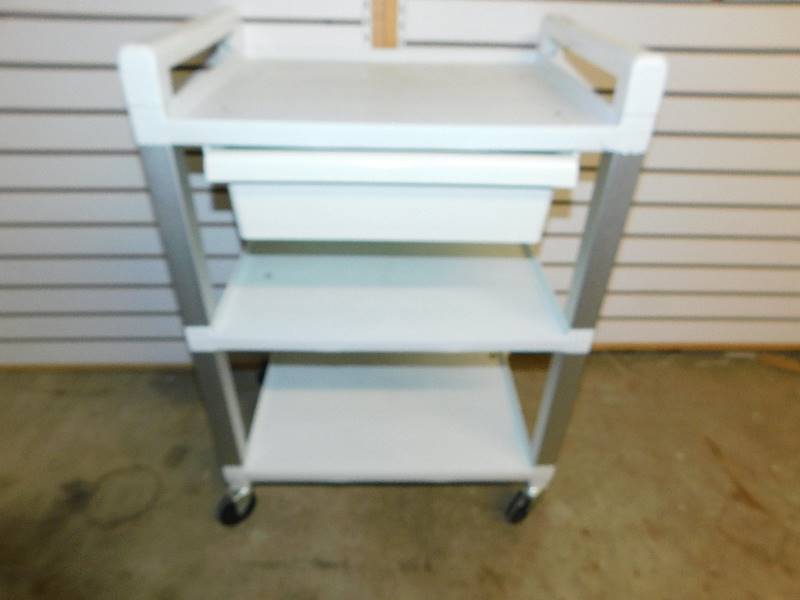 White Metal Medical Cart On Casters