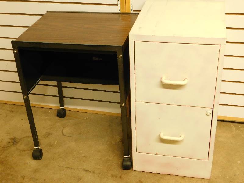 Two Drawer Creme Colored File Cabinet A Wood Grain Table On