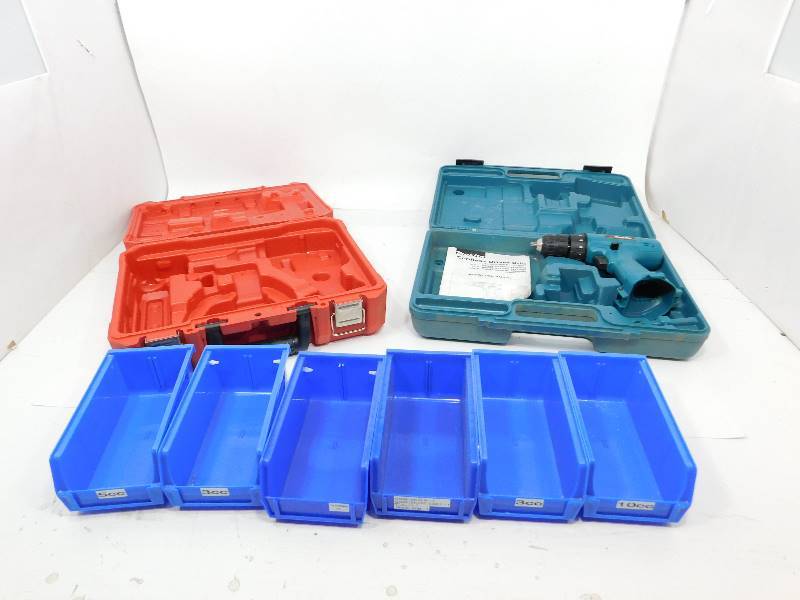 Red Milwaukee Hard Plastic Case & Green Makita Hard Plastic Case W12 V Cordless Drill & 6 Trays For Meds