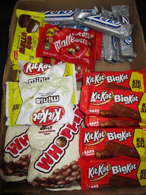 30 packs of candy bars and whoppers
