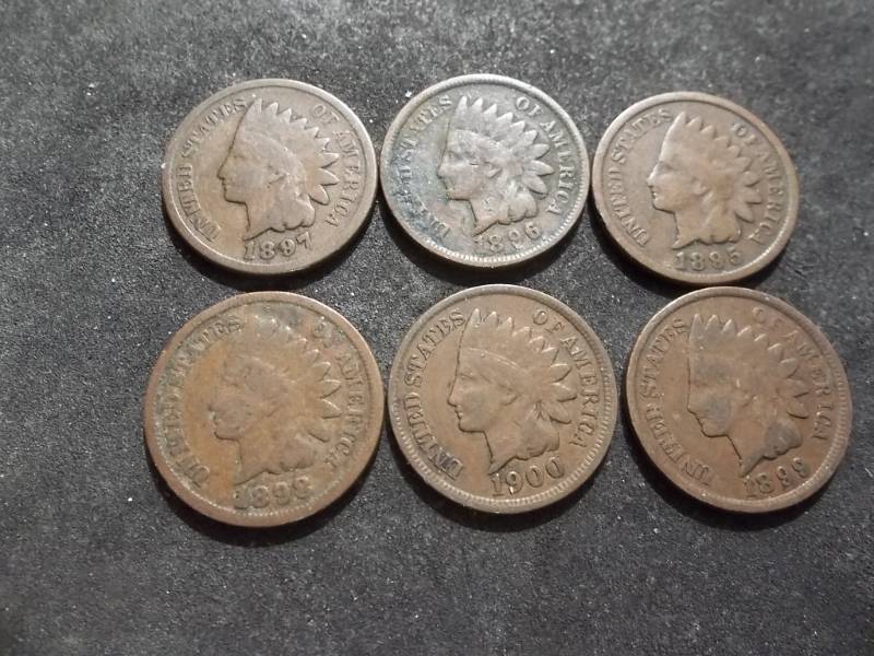 lot 210 image: 1895, 1896, 1897, 1898, 1899, 1900 Indian Head Cents