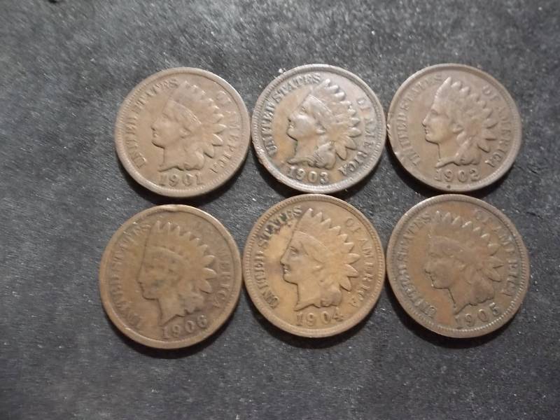 lot 211 image: 1901, 1902, 1903, 1904, 1905, 1906 Indian Head Cents