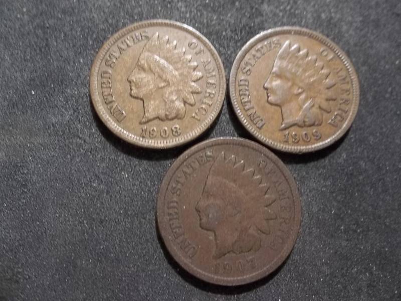 lot 212 image: 1907, 1908, 1909 Indian Head Cents