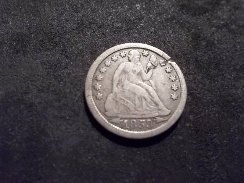 lot 159 image: 1853 Seated Liberty  Dime With Arrows