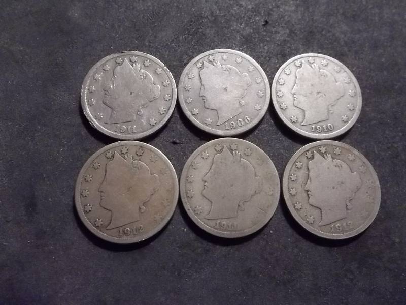 lot 165 image: 6-Liberty V-Nickels As Shown