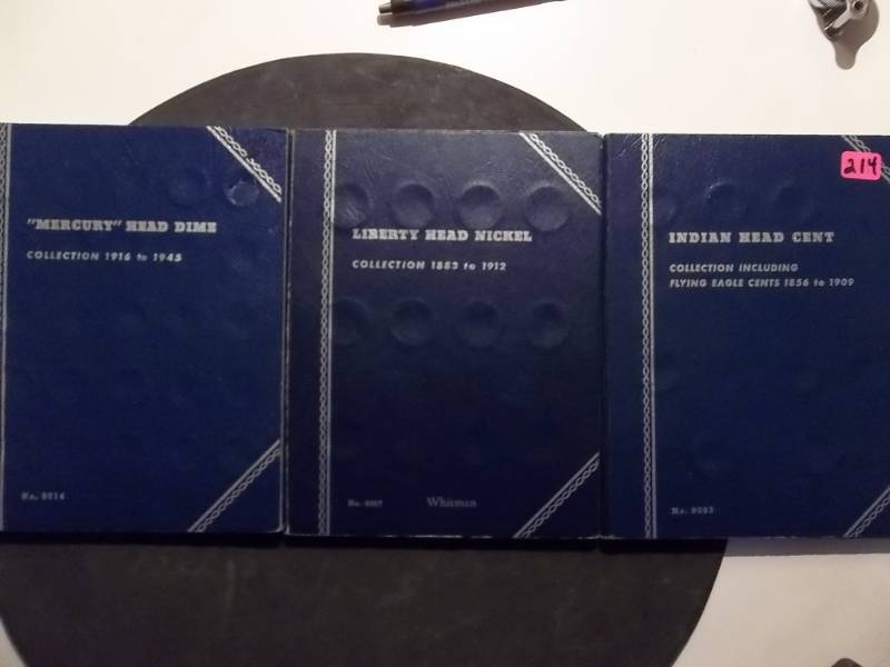 lot 214 image: 3-Whitman Collector Coin Albums Indian Head Cents, Liberty V-Nickels & Mercury Dimes