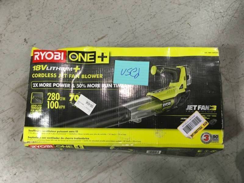 Ryobi ONE 100 MPH 280 CFM Variable-Speed 18-Volt Lithium-Ion Cordless Jet Fan Leaf Blower 4Ah Battery and Charger Included USED in good condition