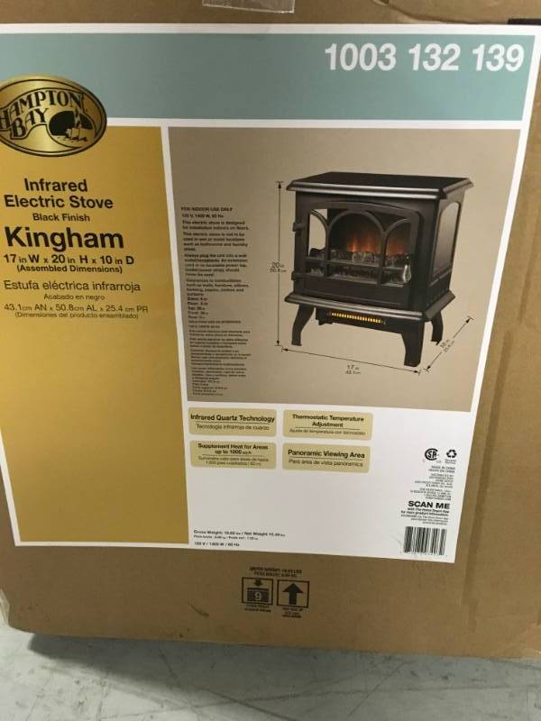 Hampton Bay Kingham 1,000 sq. ft. Panoramic Infrared Electric Stove in Black with Electronic Thermostat  open box in like new condition