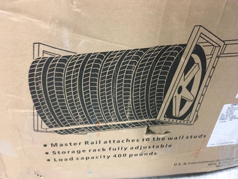 HyLoft 58 in. W Adjustable Garage Wall Tire Rack in Black  open box in like new condition