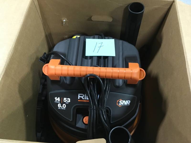 RIDGID 14 Gal. 6.0-Peak HP Wet Dry Vac with Auto Detail Kit NO FILTER  open box in like new condition