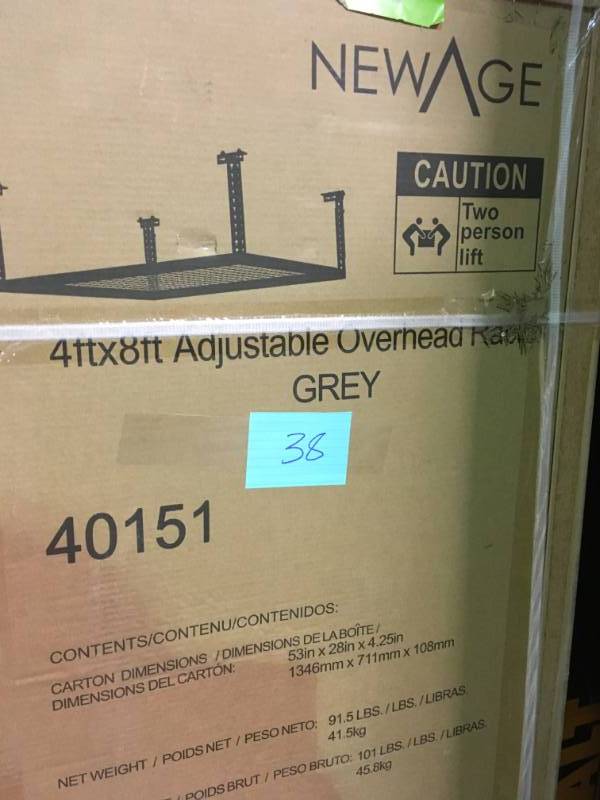 NewAge Products Performance 96 in. L x 48 in. W x 42 in. H Adjustable VersaRac Ceiling Storage Rack in Gray  open box in like new condition