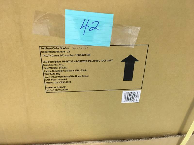 Husky 3304 Mechanics Cart with Extended Side Table and Bottle Tray  open box in like new condition
