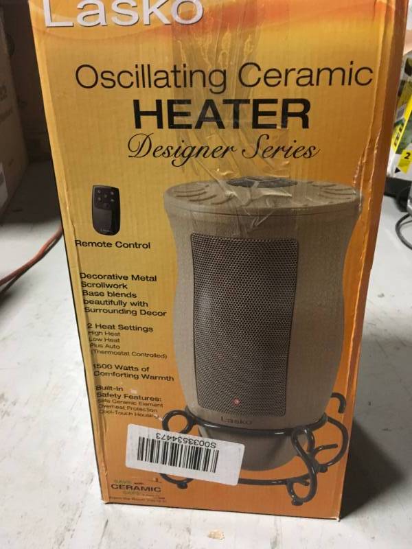 Lasko Designer Series 1500-Watt Oscillating Ceramic Electric Portable Heater  open box in like new condition