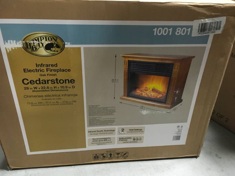 Hampton Bay Cedarstone 29 in. 3-Element Mantel Infrared Electric Fireplace in Oak  open box in like new condition