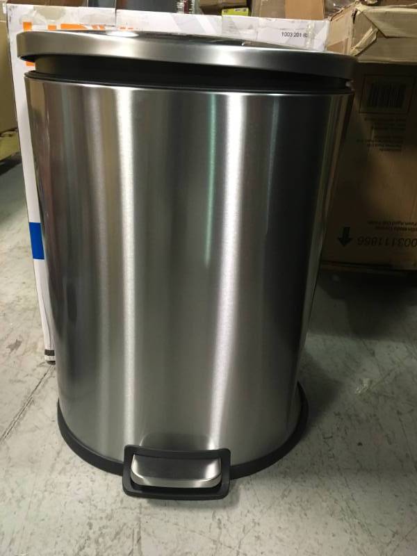 lot 5 image: HDX 13 Gal. Stainless Steel Step-On Trash Can SEE PICS DAMAGE
