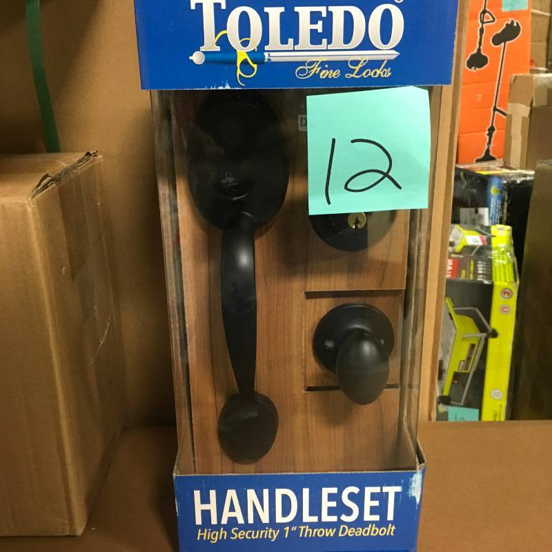 lot 12 image: Toledo Fine Locks Oviedo Double Cylinder Iron Black Door Handleset open box in like new condition