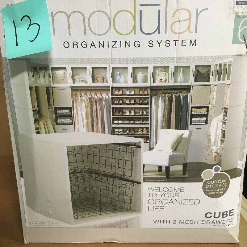 lot 13 image: Order Home Collection 16 in. W x 16 in. H Cream 2-Mesh Drawer Cube Organizer open box in like new condition