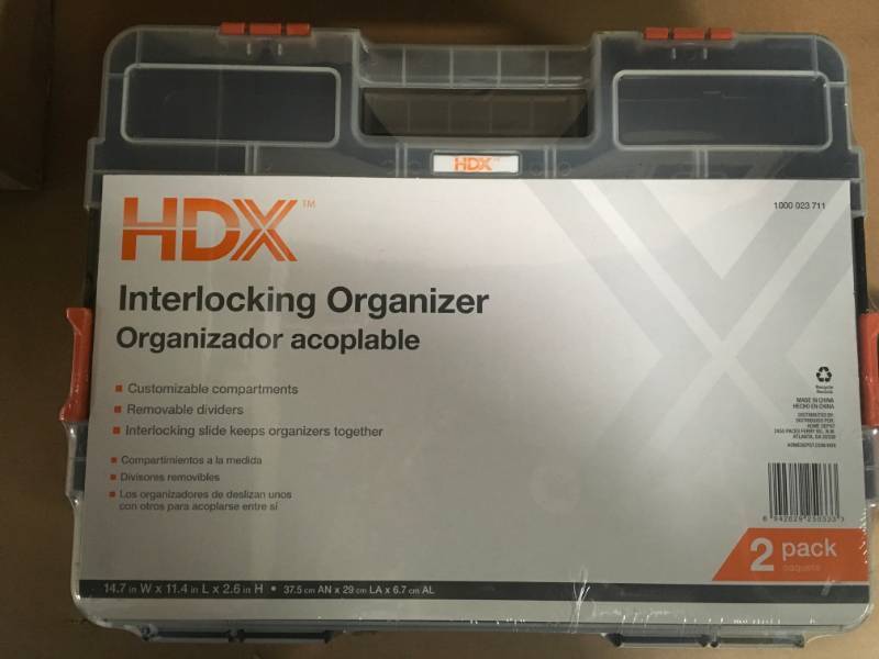 lot 18 image: HDX 15-Compartment Interlocking Small Parts Organizer in Black (2-Pack) not used