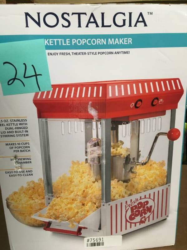 lot 24 image: Nostalgia KPM200 2.5-Ounce Kettle Popcorn Maker open box in like new condition