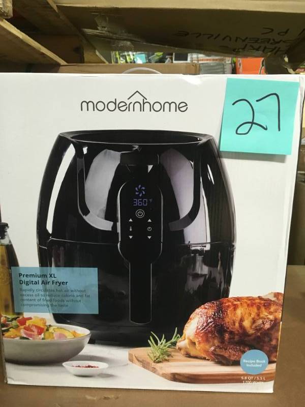 lot 27 image: modernhome Premium Digital Air Fryer (5.8 Qt.1700-Watt) open box in like new condition