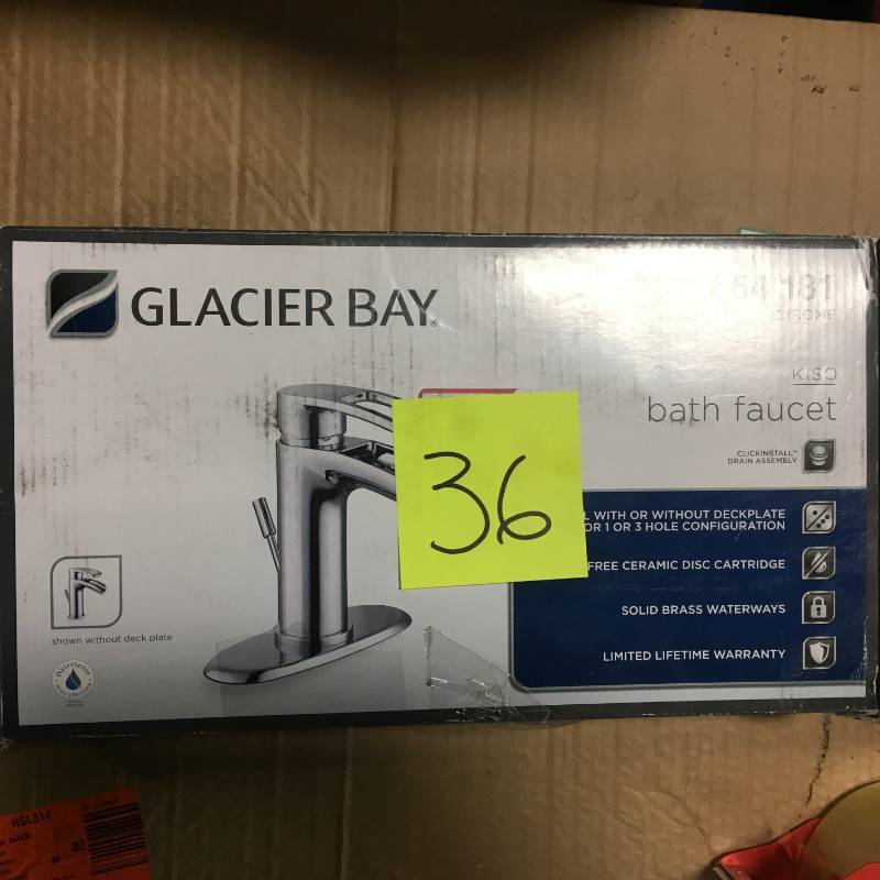 lot 36 image: Glacier Bay Kiso Single Hole Single-Handle Low-Arc Bathroom Faucet in Chrome open box in like new condition