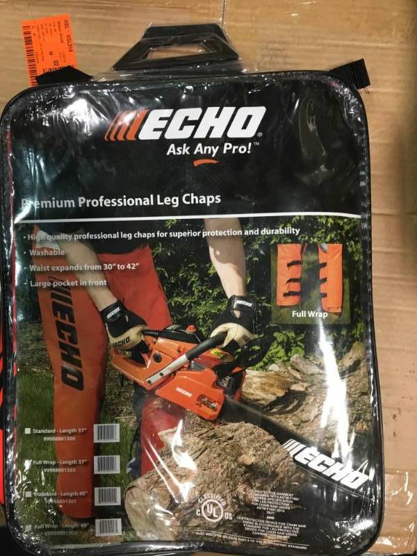 lot 37 image: ECHO 36 in. Full-Wrap Safety Chainsaw Chaps open box in like new condition