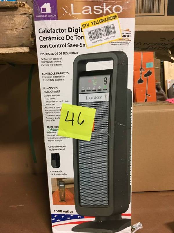 lot 46 image: Lasko Digital Ceramic Tower Heater open box in like new condition