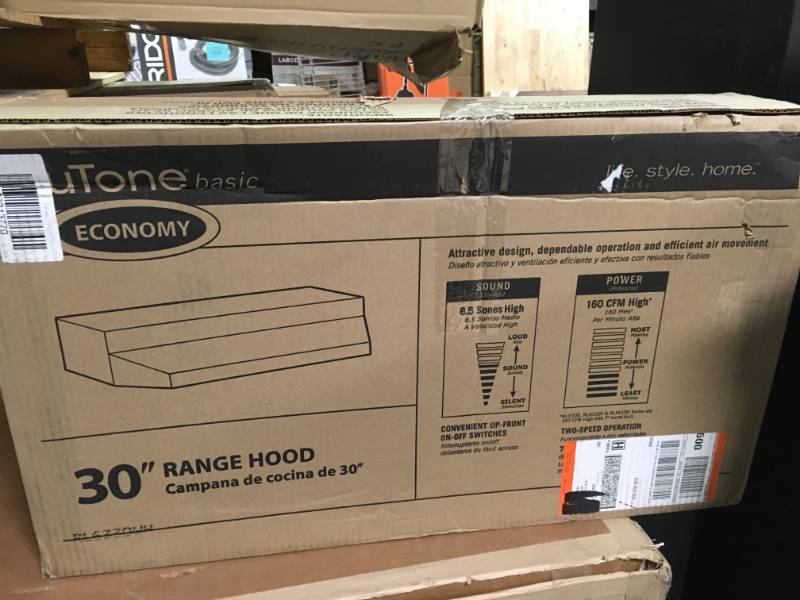 lot 47 image: NuTone RL6300 Series 30 in. Under Cabinet Range Hood with Light in White open box in like new condition