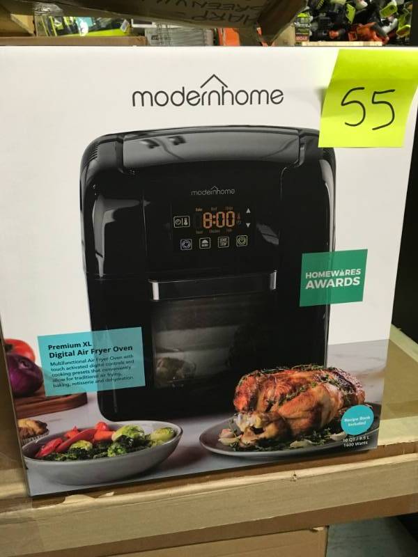 lot 55 image: modernhome Premium XL Digital Air Fryer Oven (10 Qt.1600-Watt) open box in like new condition