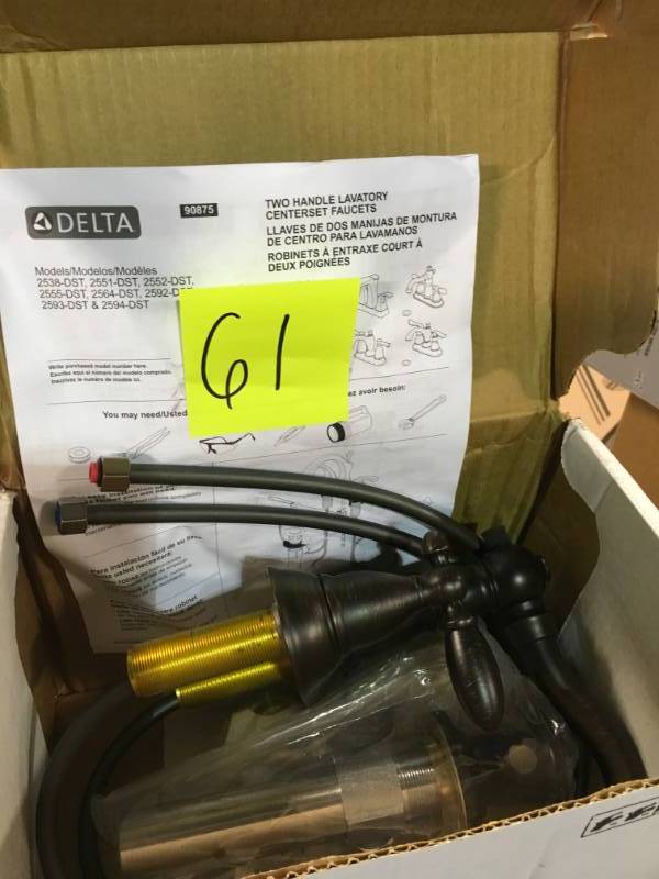 lot 61 image: Delta Victorian 4 in. Centerset 2-Handle Bathroom Faucet with Metal Drain Assembly in Venetian Bronze open box in like new condition