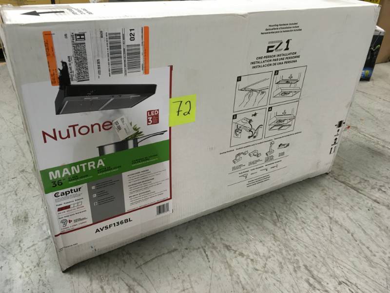 lot 72 image: NuTone Mantra 36 in. Convertible Under Cabinet Range Hood with Light in Black open box in like new condition