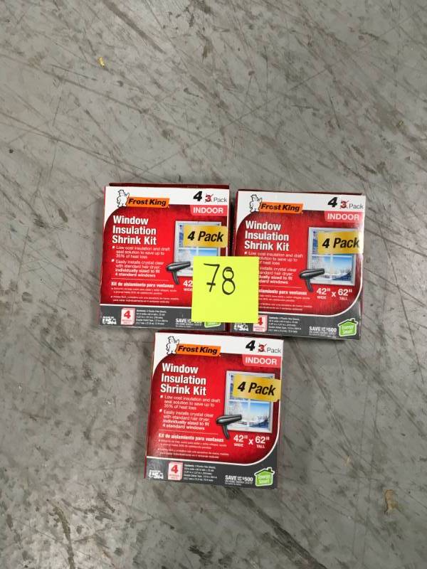 lot 78 image: Frost King EO Indoor Window Insulation Kit (4 per Pack) LOT OF 3 not used