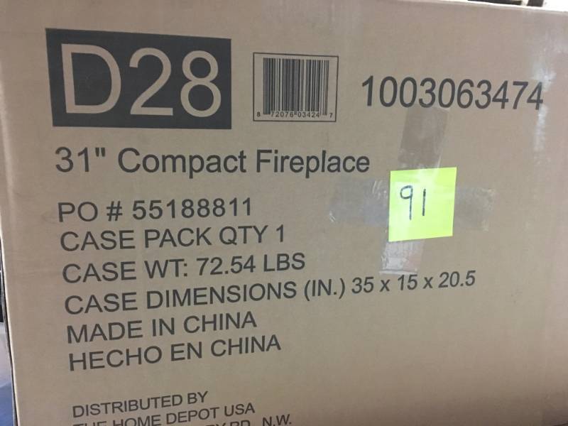 lot 91 image: Hampton Bay Parksley 31 in. Freestanding Compact Infrared Electric Fireplace in Cherry open box in like new condition