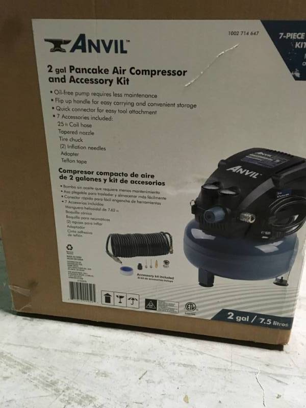 ANVIL 2G Pancake Air Compressor with 7-Piece Accessories open box in like new condition