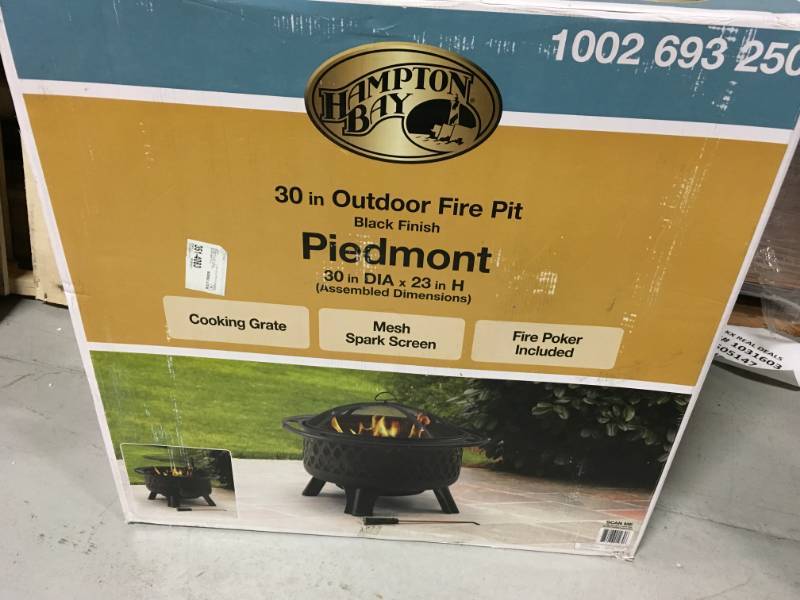 Hampton Bay Piedmont 30 in. Steel Fire Pit in Black with Poker open box in like new condition